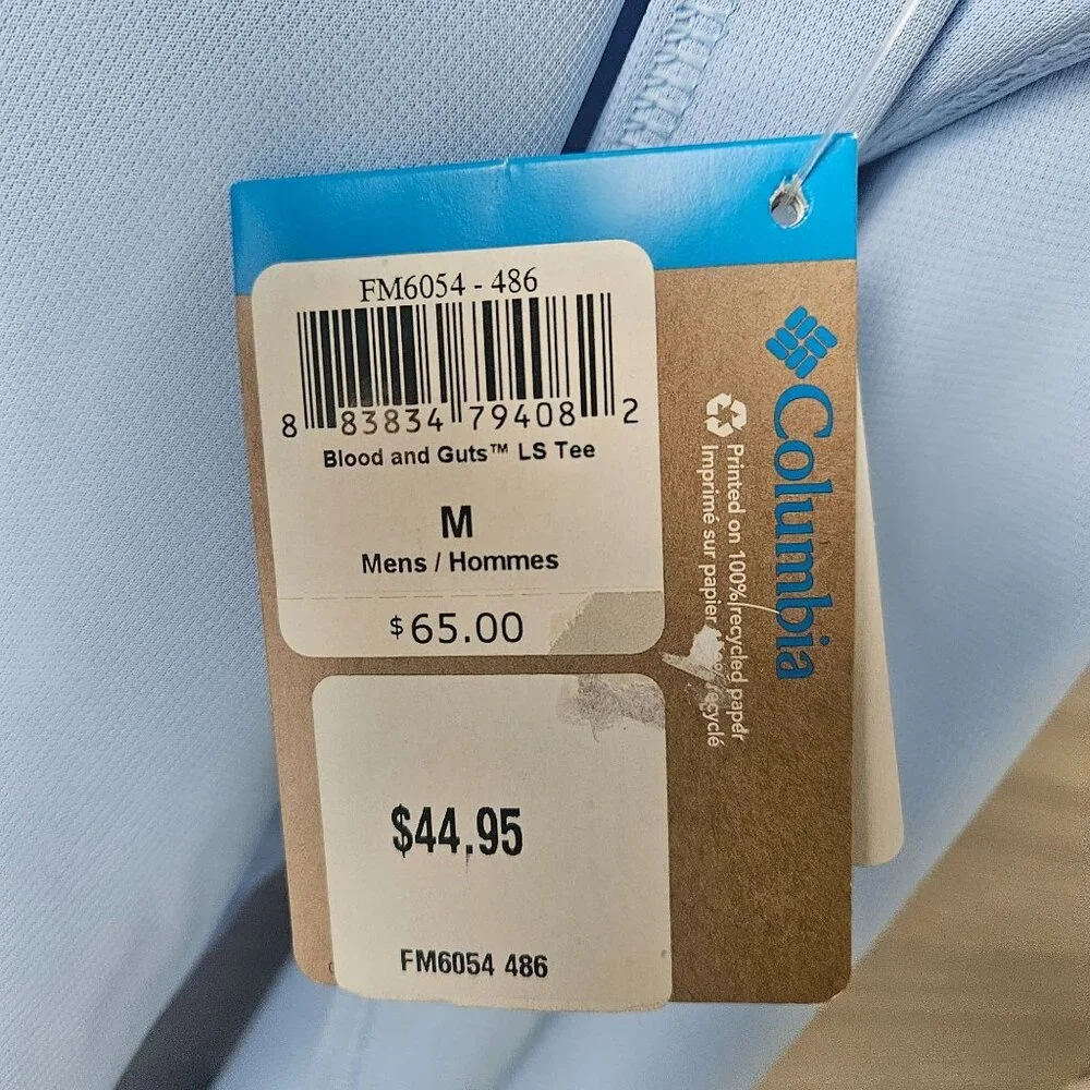 Columbia Mens Blood N Guts LS Tee Omni Shield Shade UPF 30 Light Blue Size M NEW - Picture 8 of 16